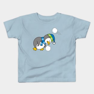 Little Penguin Getting a Snow Ball Kids T-Shirt